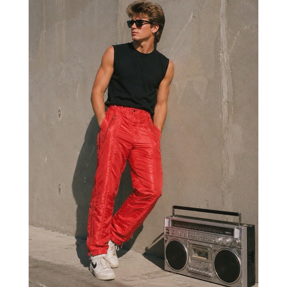 80's Vincente Nesi Vintage Parachute Pants 28L RED Breakdance Street wear